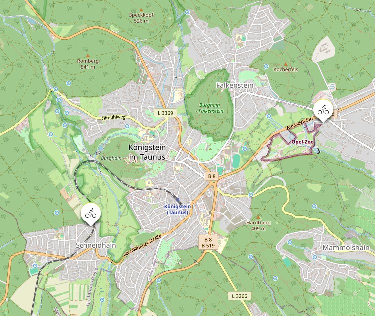 Karte mit den Zählstellen Bangert + Falkensteiner Stock